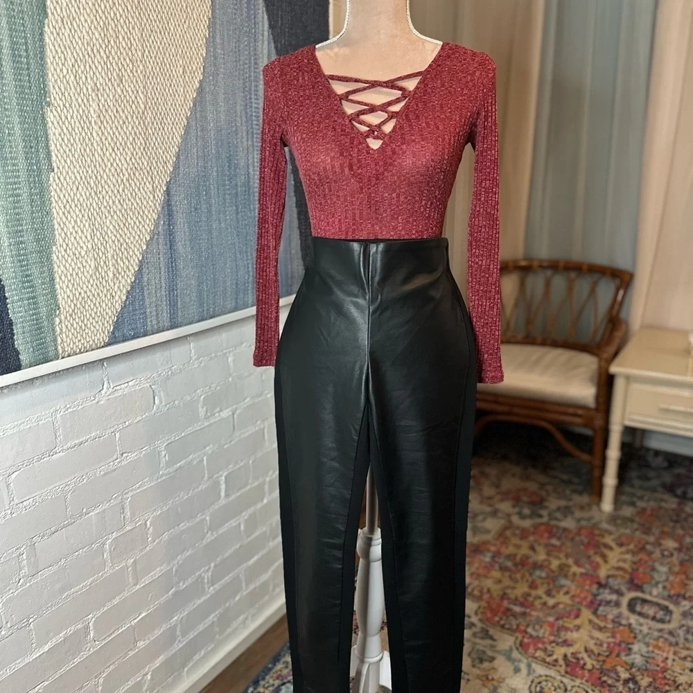 Lauren by Ralph Lauren Pleather Leggings with Zip Ankle Details